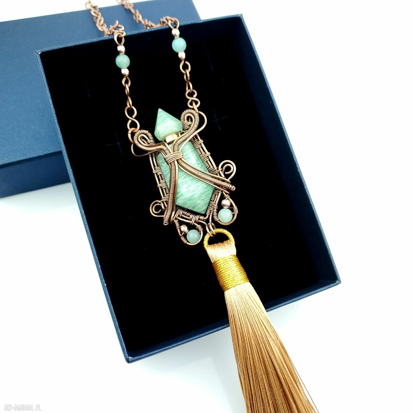 Miedziany naszyjnik z amazonitem - perfumetka wire wrapping