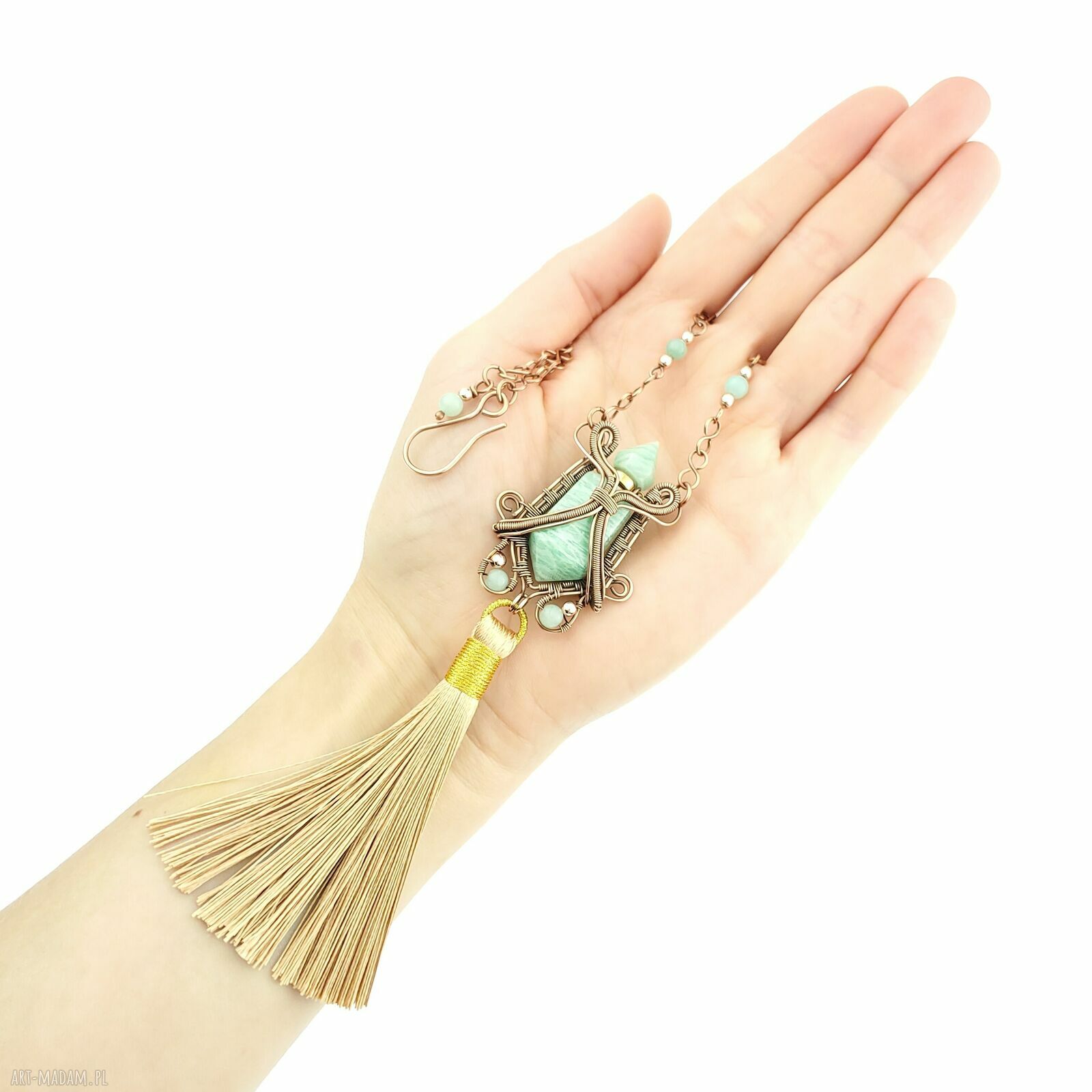 Miedziany naszyjnik z amazonitem - perfumetka wire wrapping