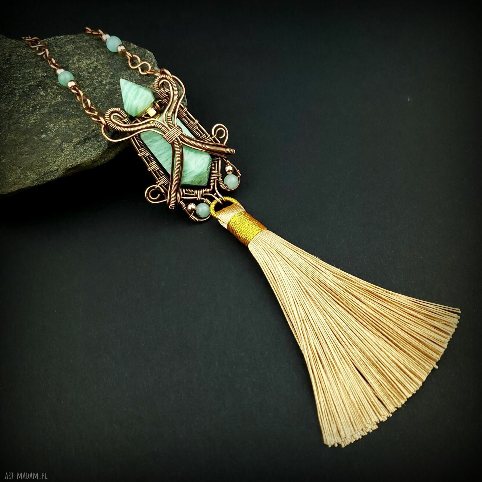 Miedziany naszyjnik z amazonitem - perfumetka wire wrapping