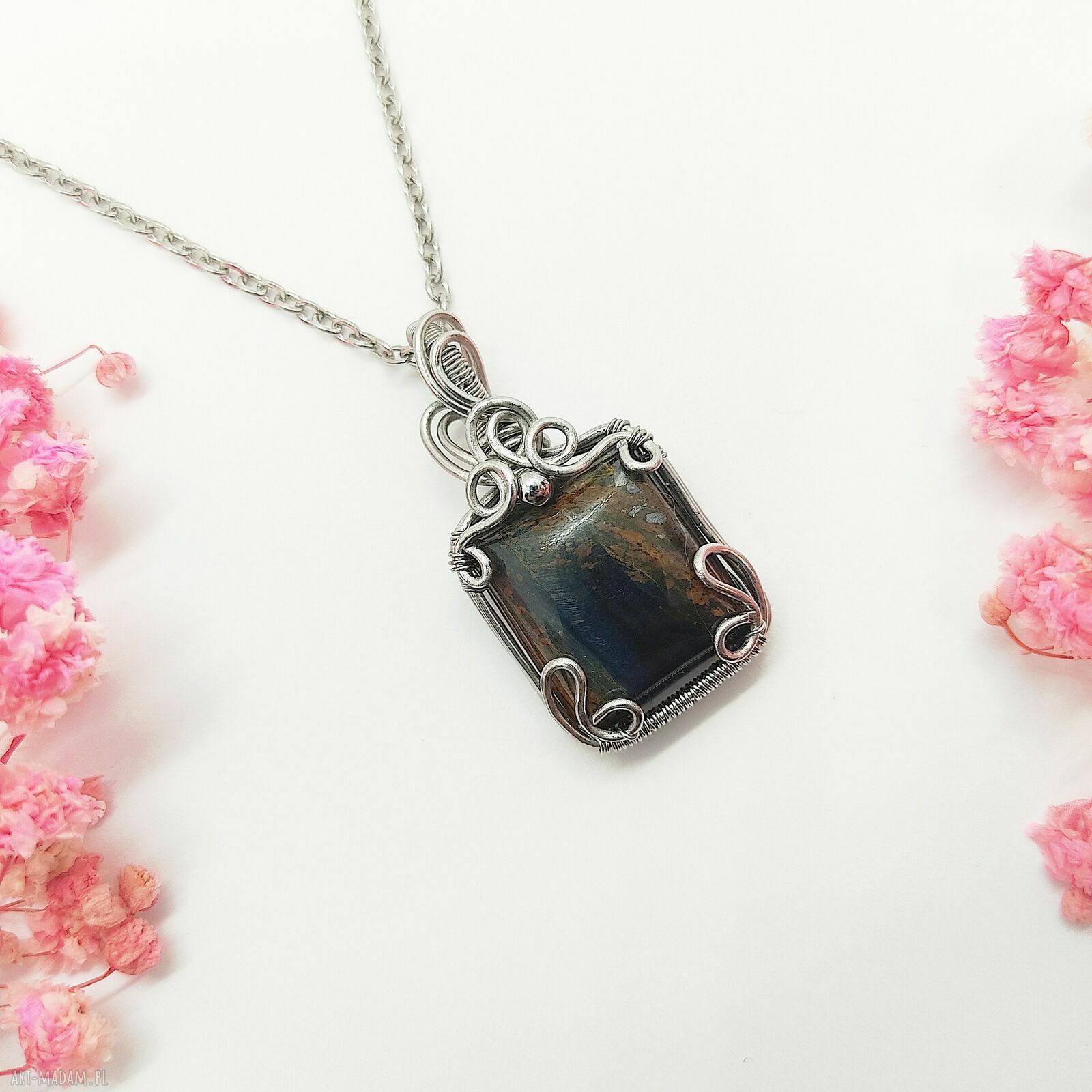 Naszyjnik Pietersyt - wisiorek ze stali chirurgicznej w technice wire wrapping