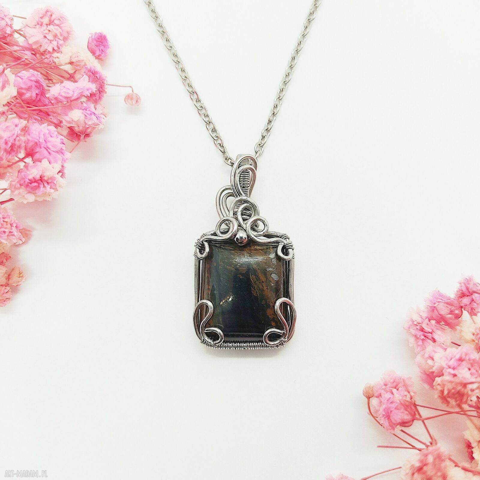 Naszyjnik Pietersyt - wisiorek ze stali chirurgicznej w technice wire wrapping