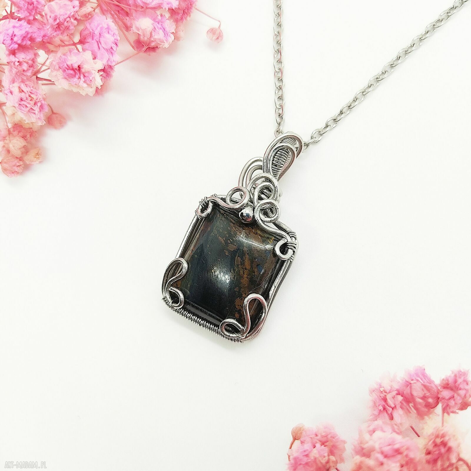 Naszyjnik Pietersyt - wisiorek ze stali chirurgicznej w technice wire wrapping