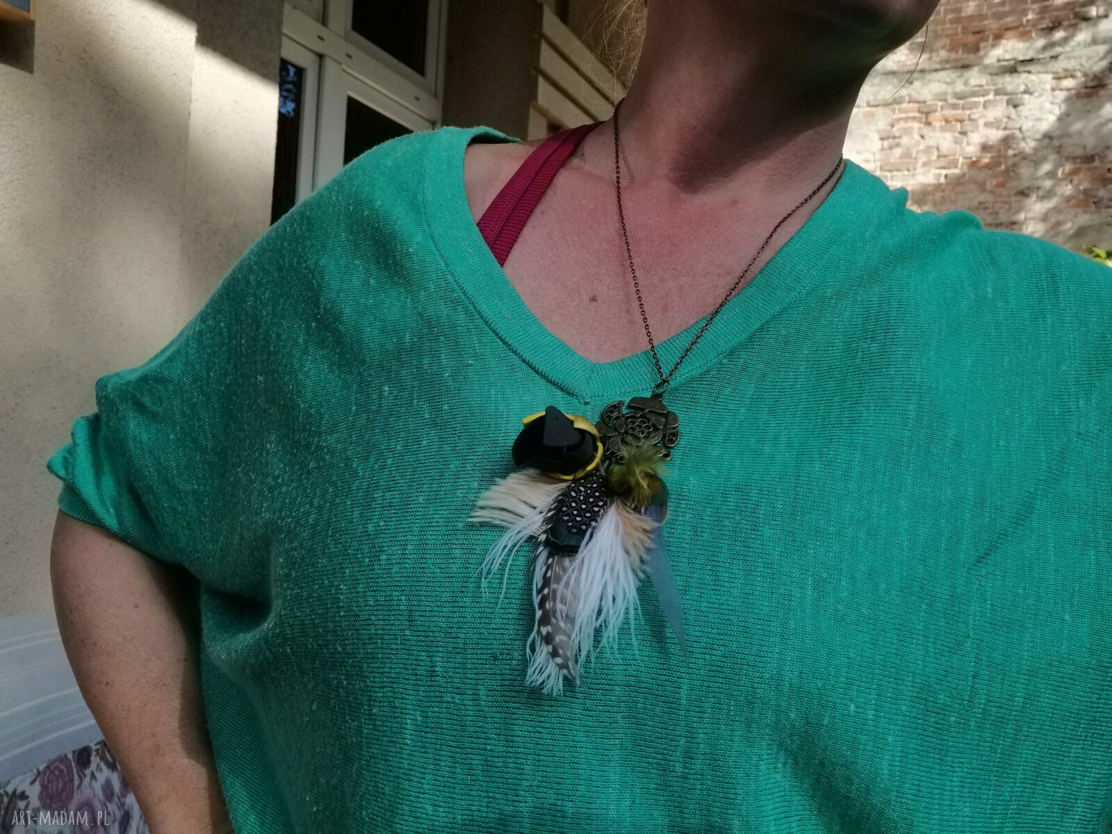 Kolorowy naszyjnik pióra boho folk Frida - ręcznie robiony dla Ciebie