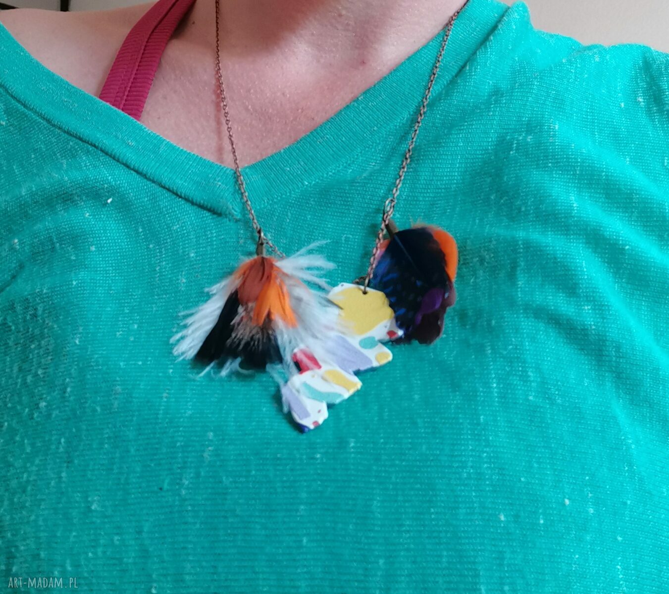 Naszyjnik Boho Pióra - ręcznie robiony