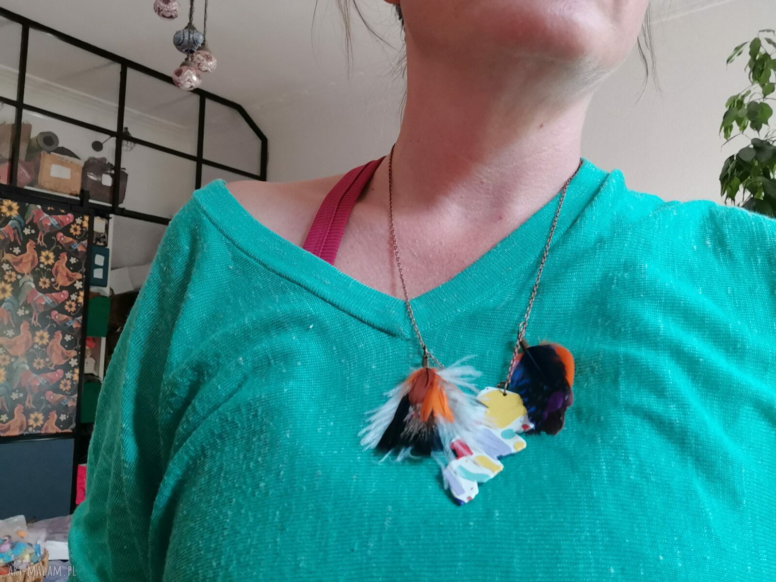 Naszyjnik Boho Pióra - ręcznie robiony