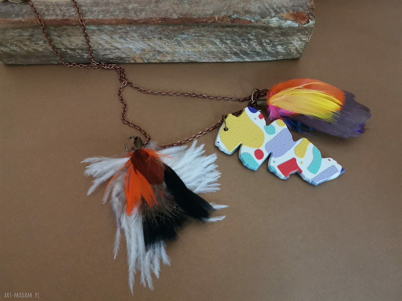 Naszyjnik Boho Pióra - ręcznie robiony