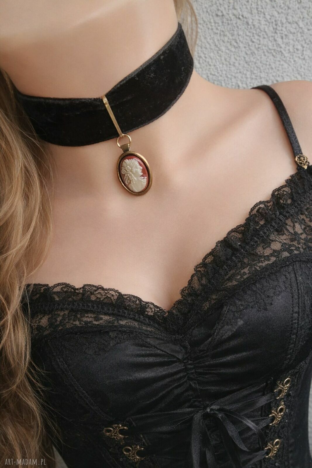 Naszyjnik Retro Choker Camea - handmade z czeskiego szkła