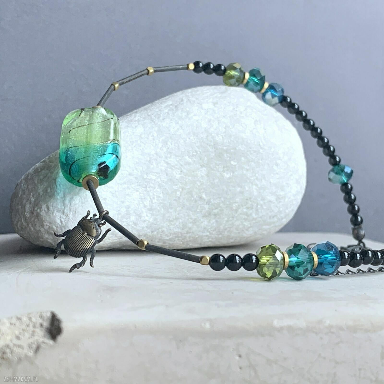 Naszyjnik Scarab & Venetian Glass z onyksu i szkła weneckiego