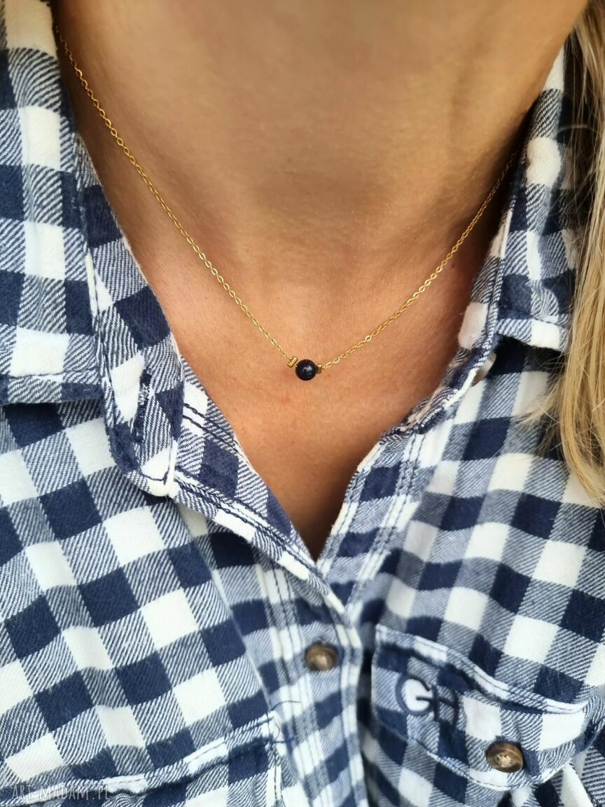 Naszyjnik Simple z pozłacanej stali szlachetnej z kamieniem Noc Kairu (6 mm)