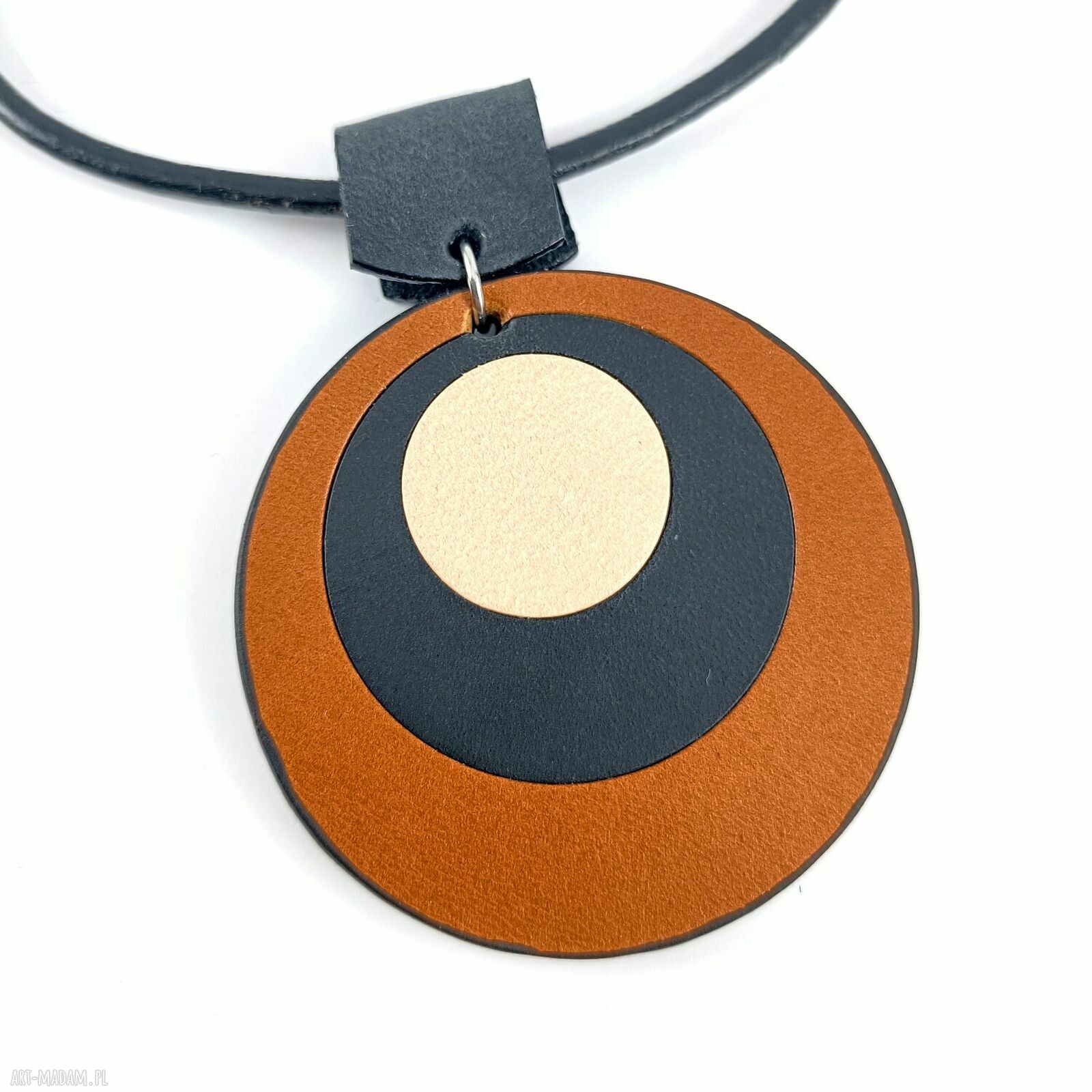 Naszyjnik skórzany minimalistyczny „Pawie oczko” brązowo-czarny
