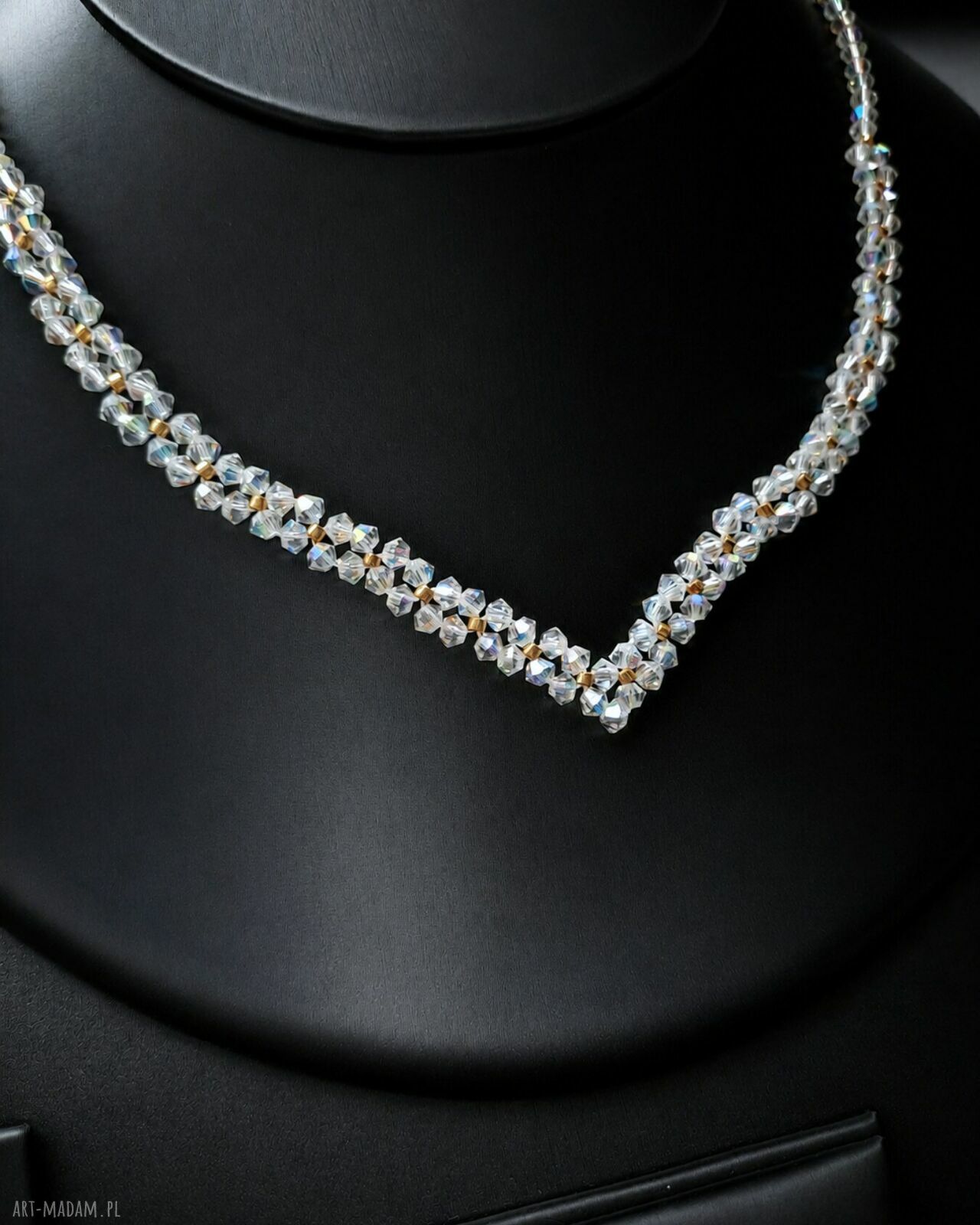 Naszyjnik ślubny Crystal AB Preciosa - ręcznie pleciony splot V