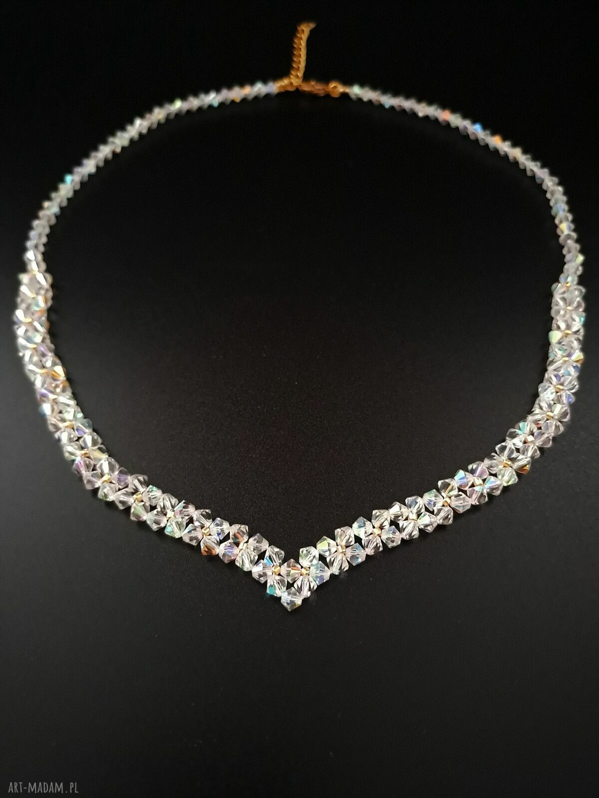 Naszyjnik ślubny z kryształków Preciosa Crystal AB - blask w kształcie litery V
