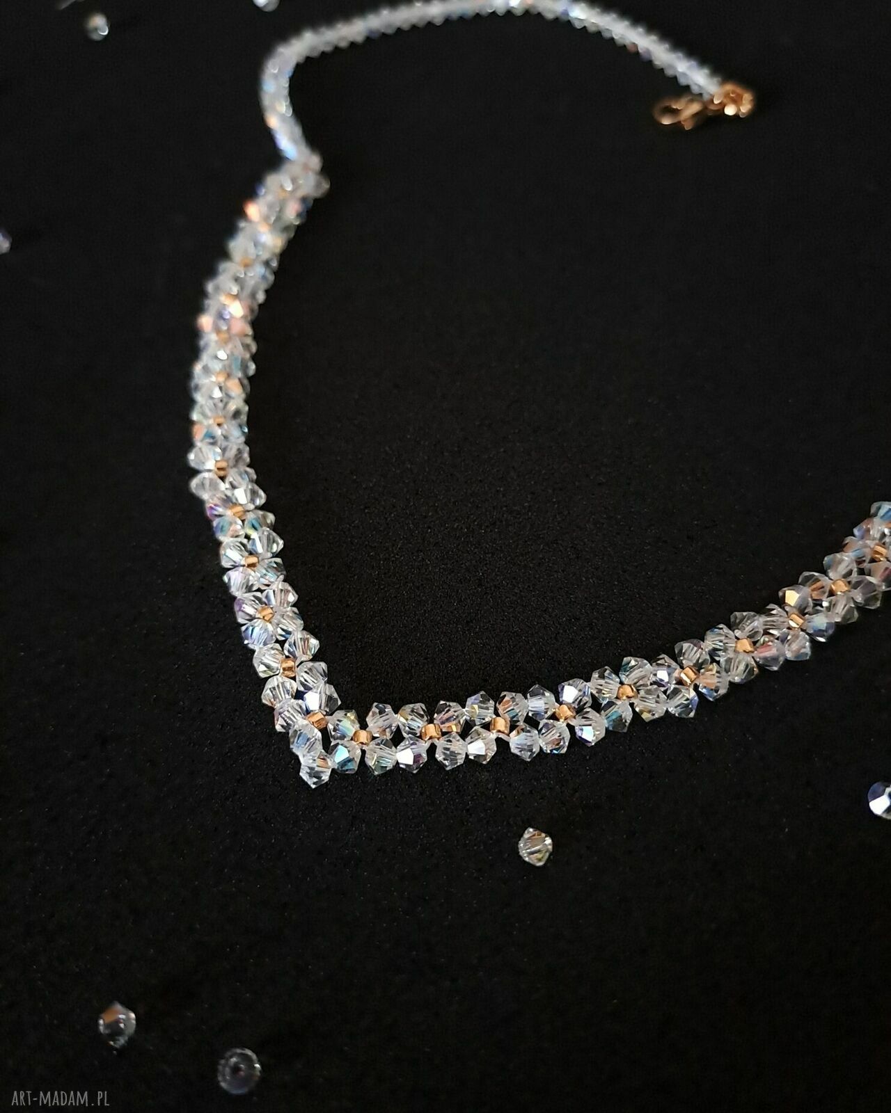 Naszyjnik ślubny z kryształków Preciosa Crystal AB - blask w kształcie litery V