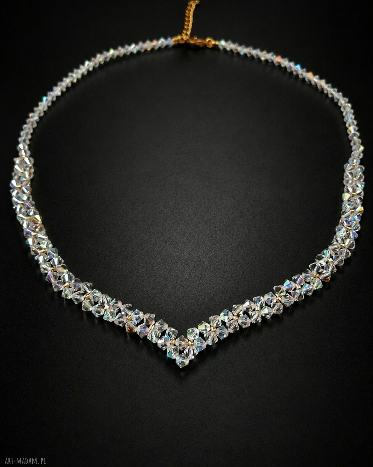 Naszyjnik ślubny Crystal AB Preciosa - ręcznie pleciony splot V