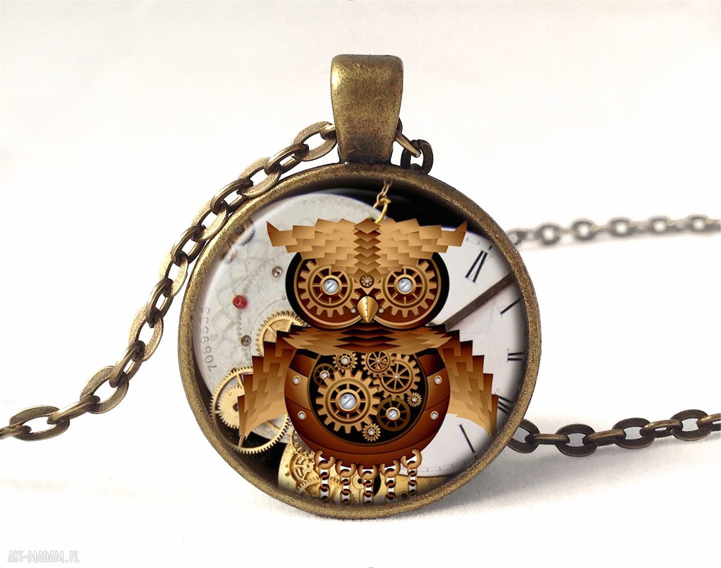Sowa medalion łańcuszkiem steampunk naszyjnik prezent