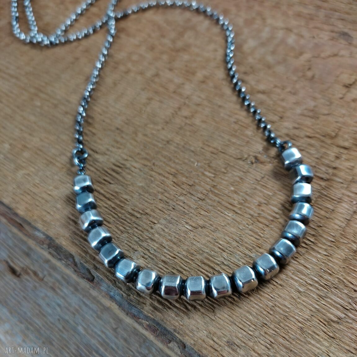 Naszyjnik ze srebrnych sześcianów 925 - oksydowany i polerowany (handmade)