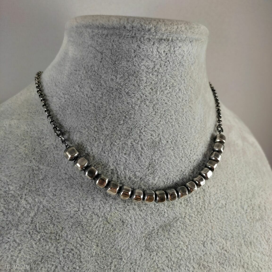 Naszyjnik ze srebrnych sześcianów 925 - oksydowany i polerowany (handmade)