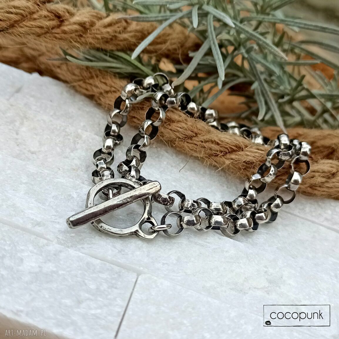 naszyjniki: Naszyjnik Srebro łańcuch z zapięciem toggle hand made