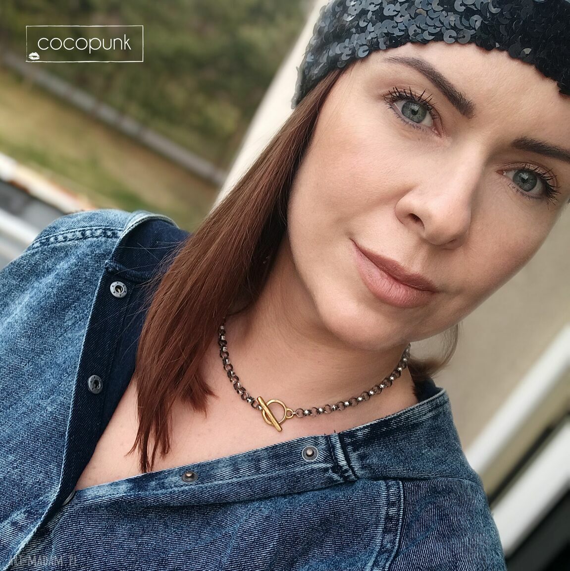 Naszyjnik srebro łańcuch złotym zapięciem oksydowane nowoczesny