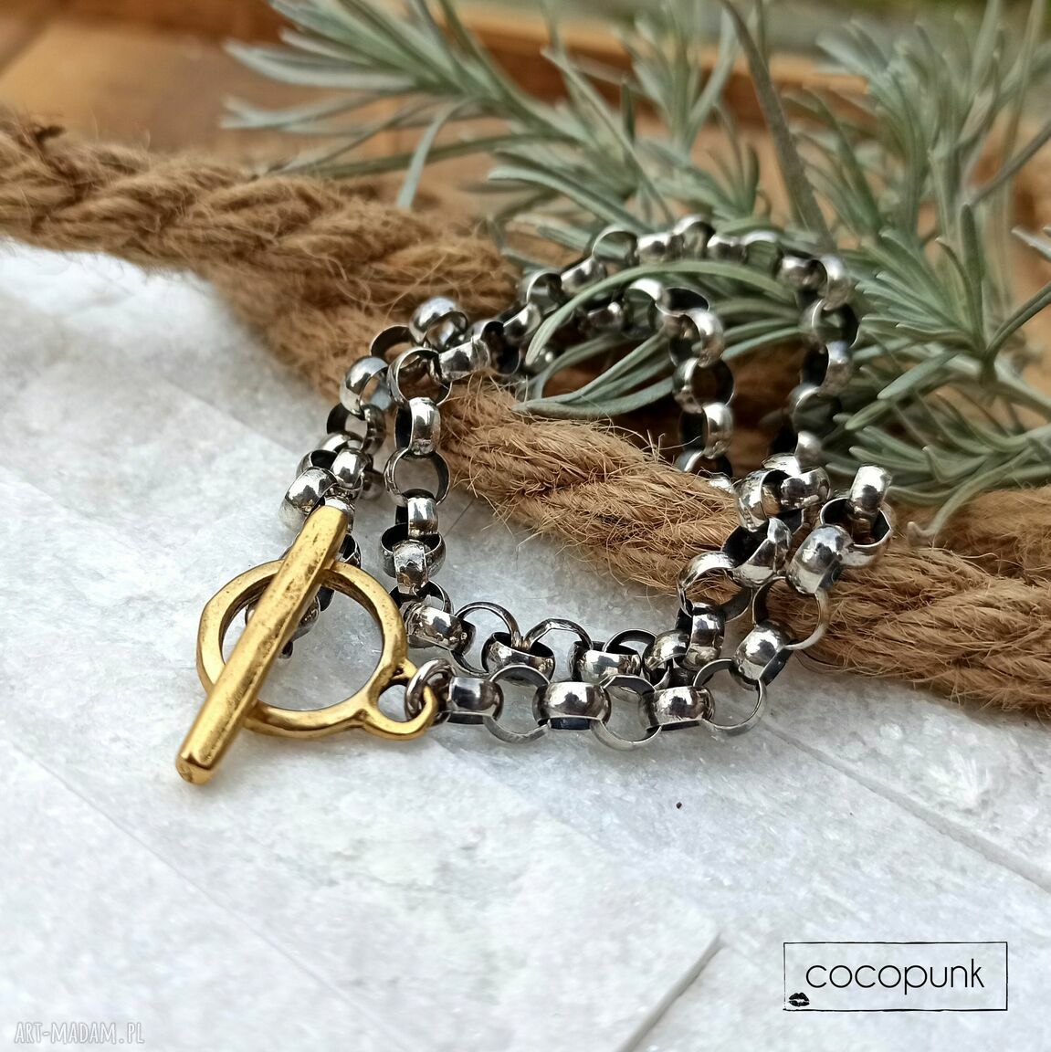 naszyjniki: Naszyjnik Srebro łańcuch ze złotym zapięciem Autorskie