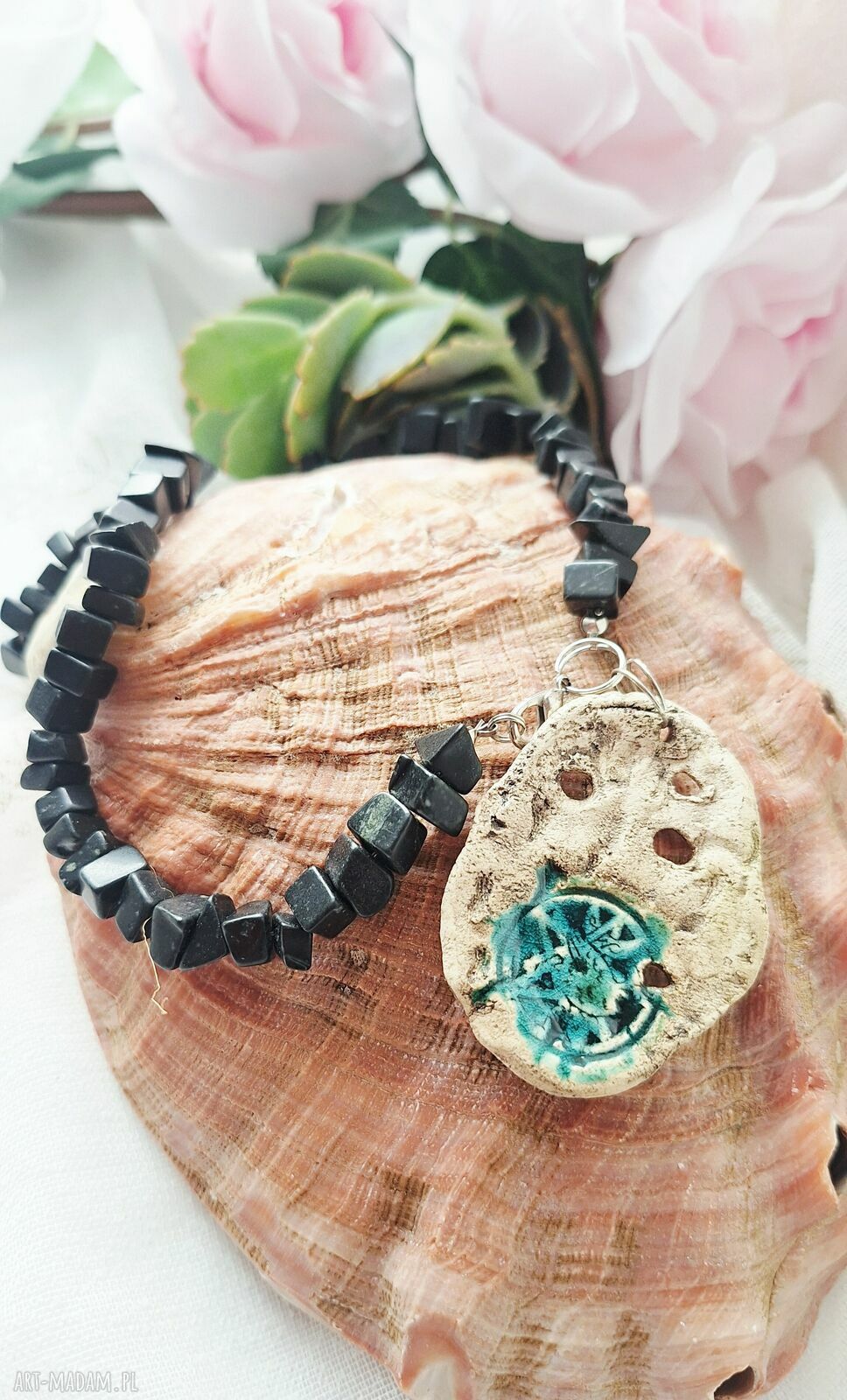 Naszyjnik z pentagramem i czarnym obsydianem handmade