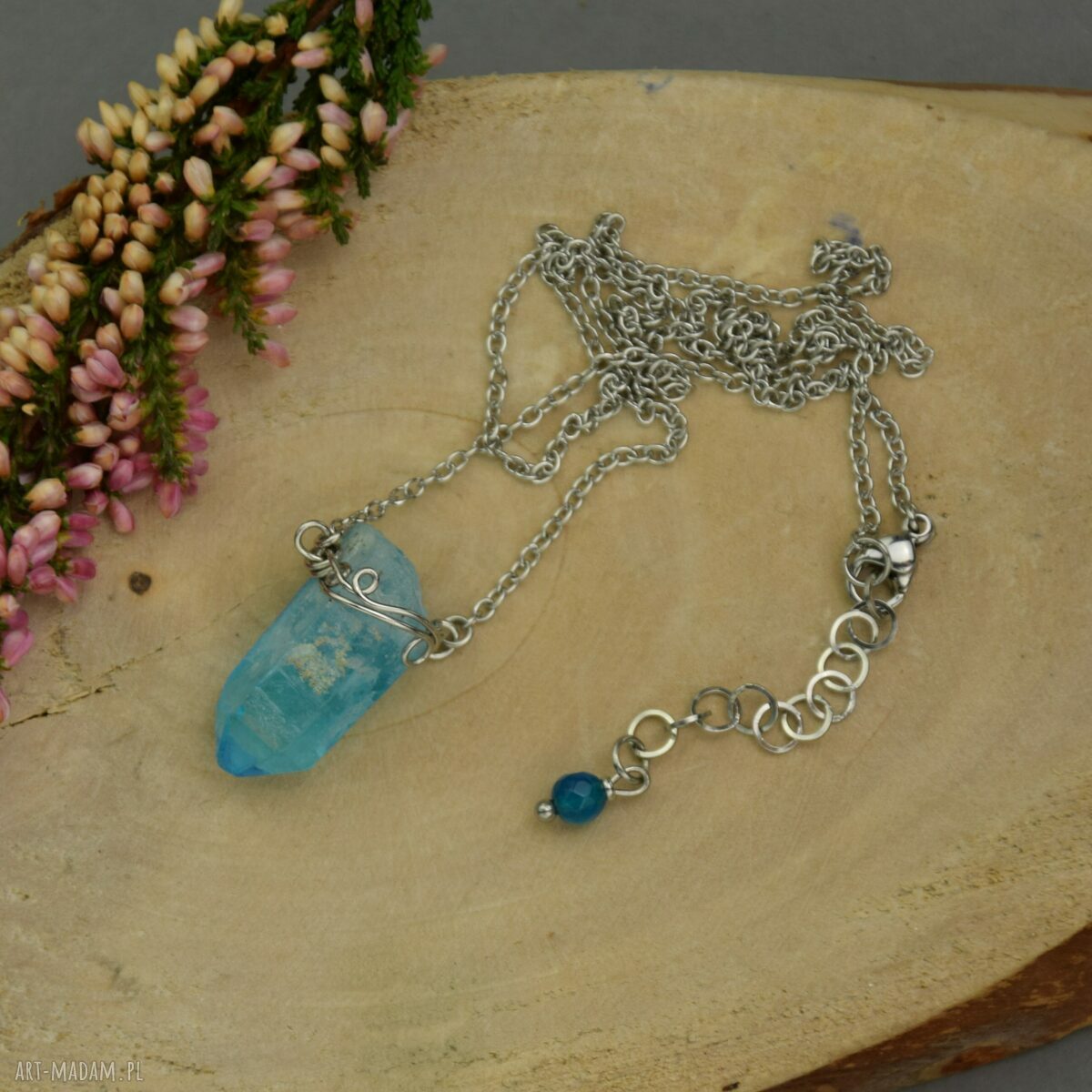 Naszyjnik Talizman z Niebieskim Kryształem Górskim - Wire Wrapping
