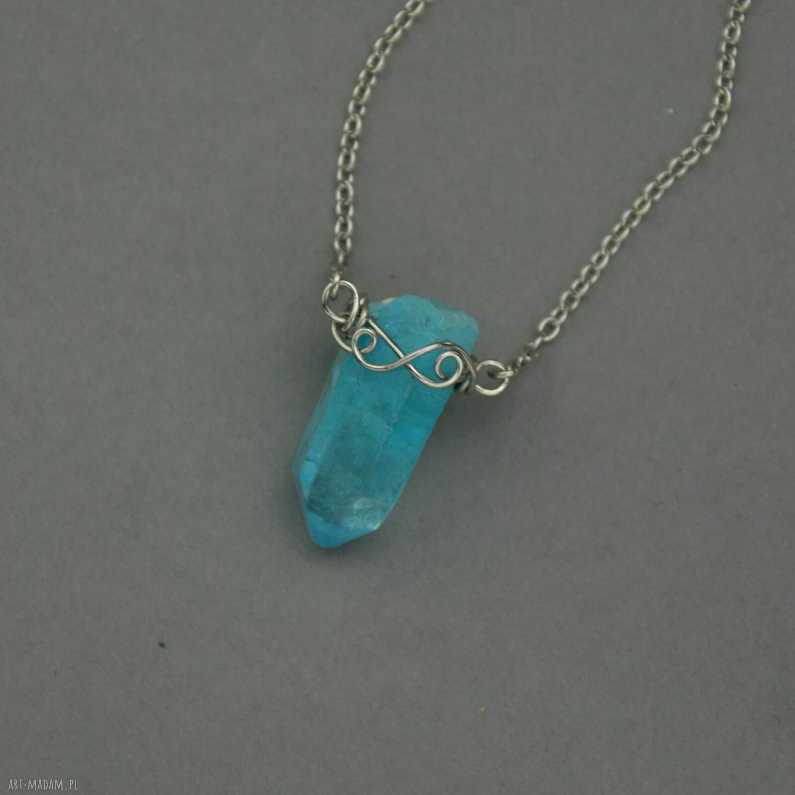Naszyjnik Talizman z Niebieskim Kryształem Górskim - Wire Wrapping