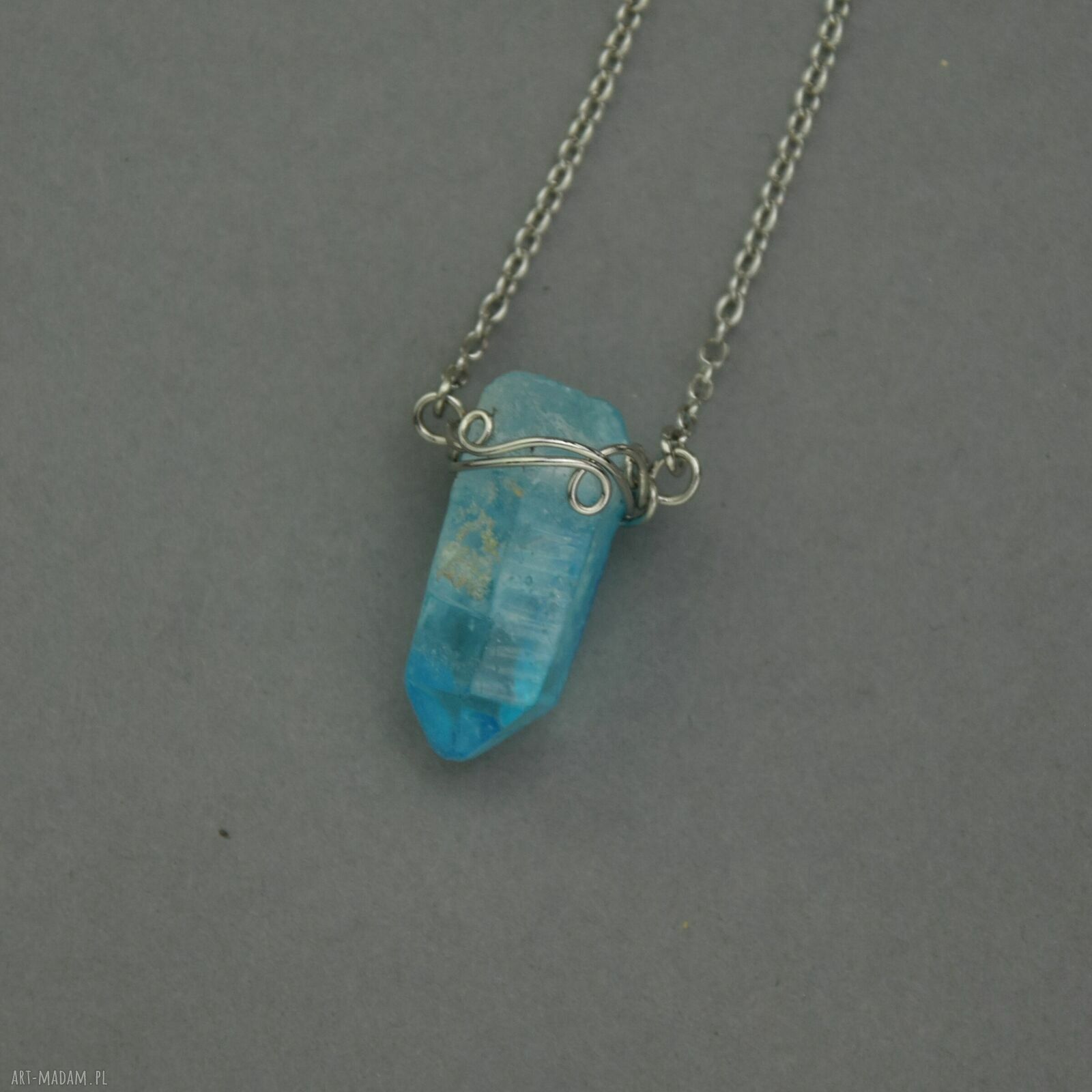 Naszyjnik Talizman z Niebieskim Kryształem Górskim - Wire Wrapping