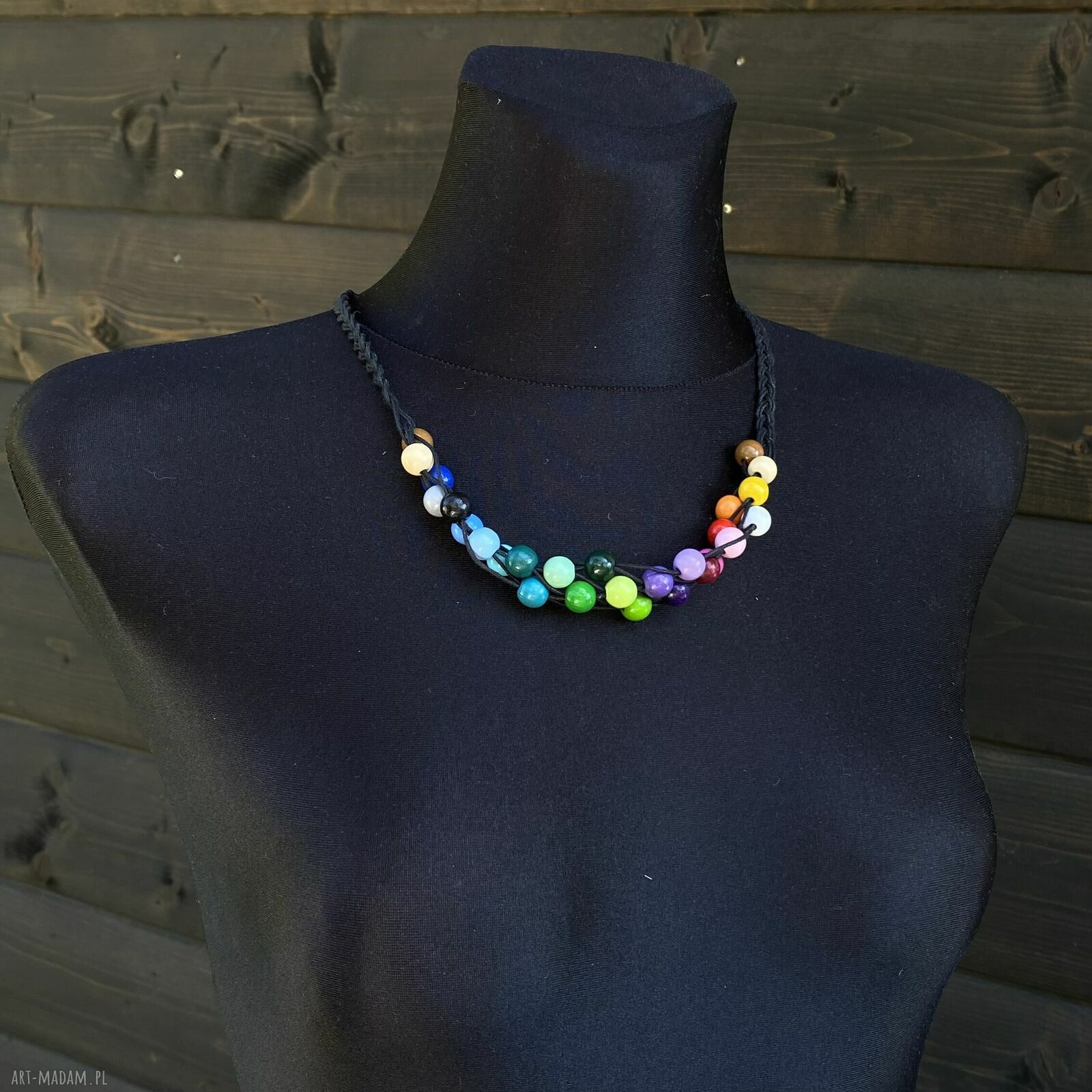 Tęczowy naszyjnik z drewnianych koralików - handmade