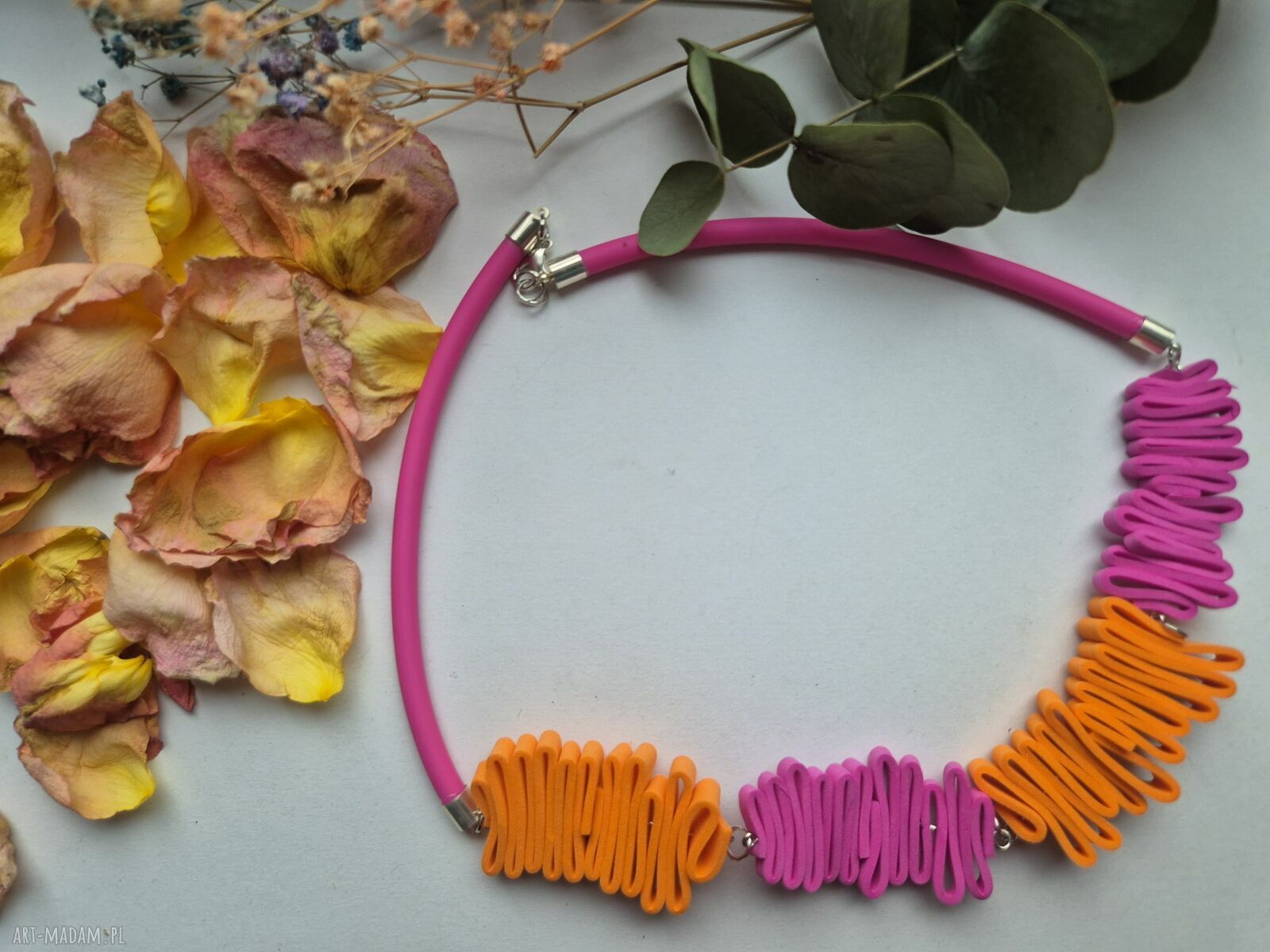 Pomarańczowo-różowy naszyjnik handmade - leciutki zachwyt
