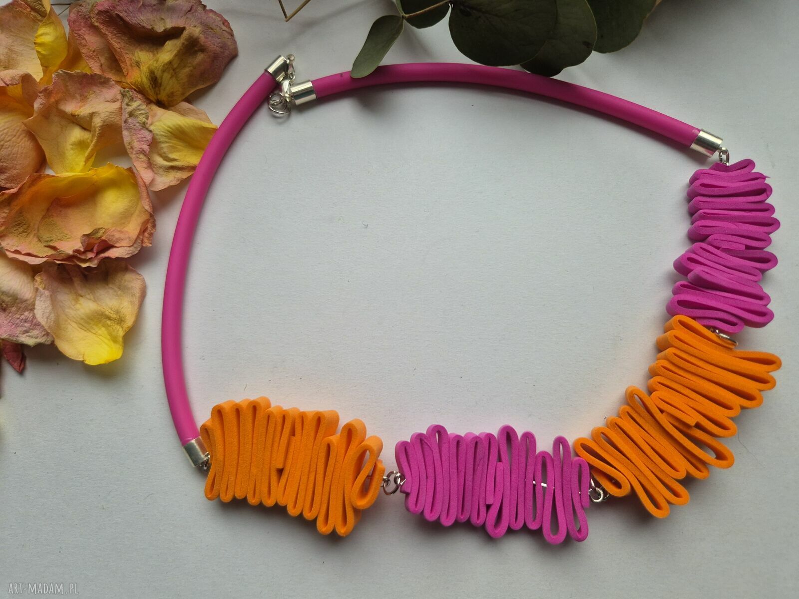 Pomarańczowo-różowy naszyjnik handmade - leciutki zachwyt