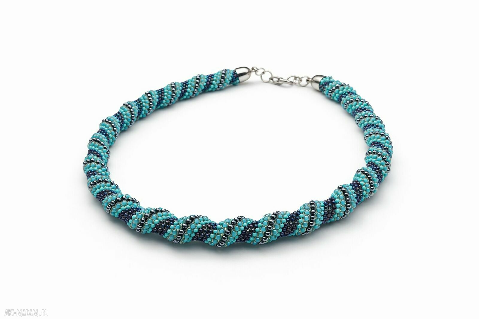 Naszyjnik turkusowy - krótki choker z koralikową spiralą