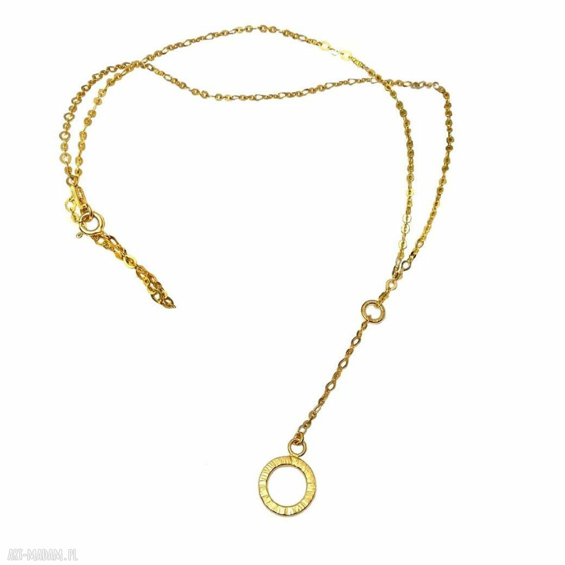 Długi naszyjnik złocony 10 mm w literę V z kółeczkiem srebro 925 i 24K