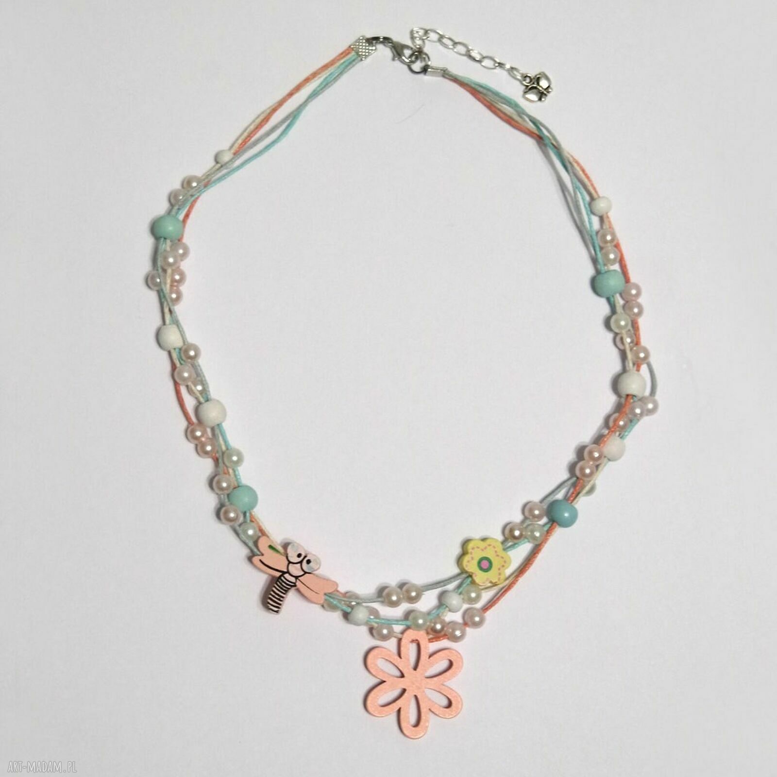 Naszyjnik Ważka i Kwiaty - Sznureczki dla Dzieci handmade