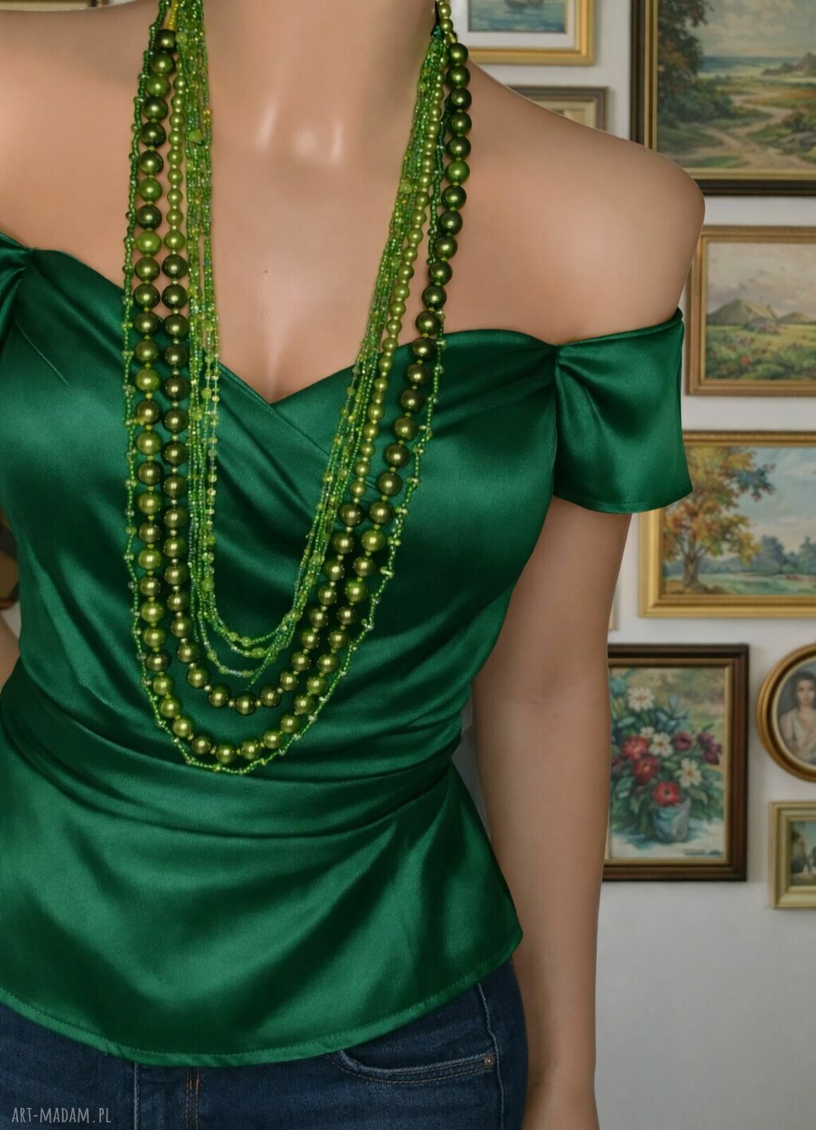 Naszyjnik wielowarstwowy Green Glamour - zieleń i perłowy blask