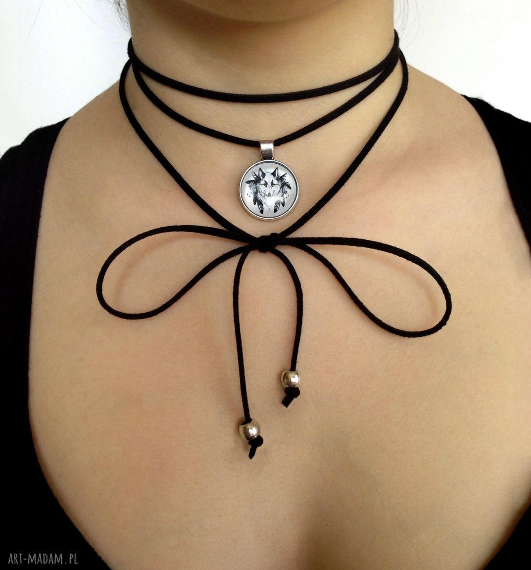 Wilk choker pióra indiański naszyjnik prezent ręcznie robiony