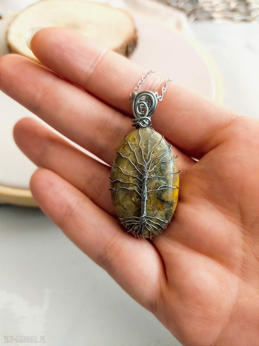 Naszyjnik Drzewo Życia z Jaspisem - stal chirurgiczna (wire wrapping)