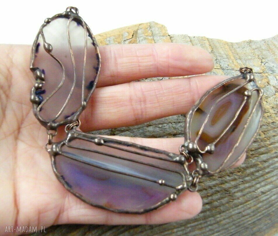 Handmade naszyjnik z 3 agatami naturalne kamienie w eleganckiej formie