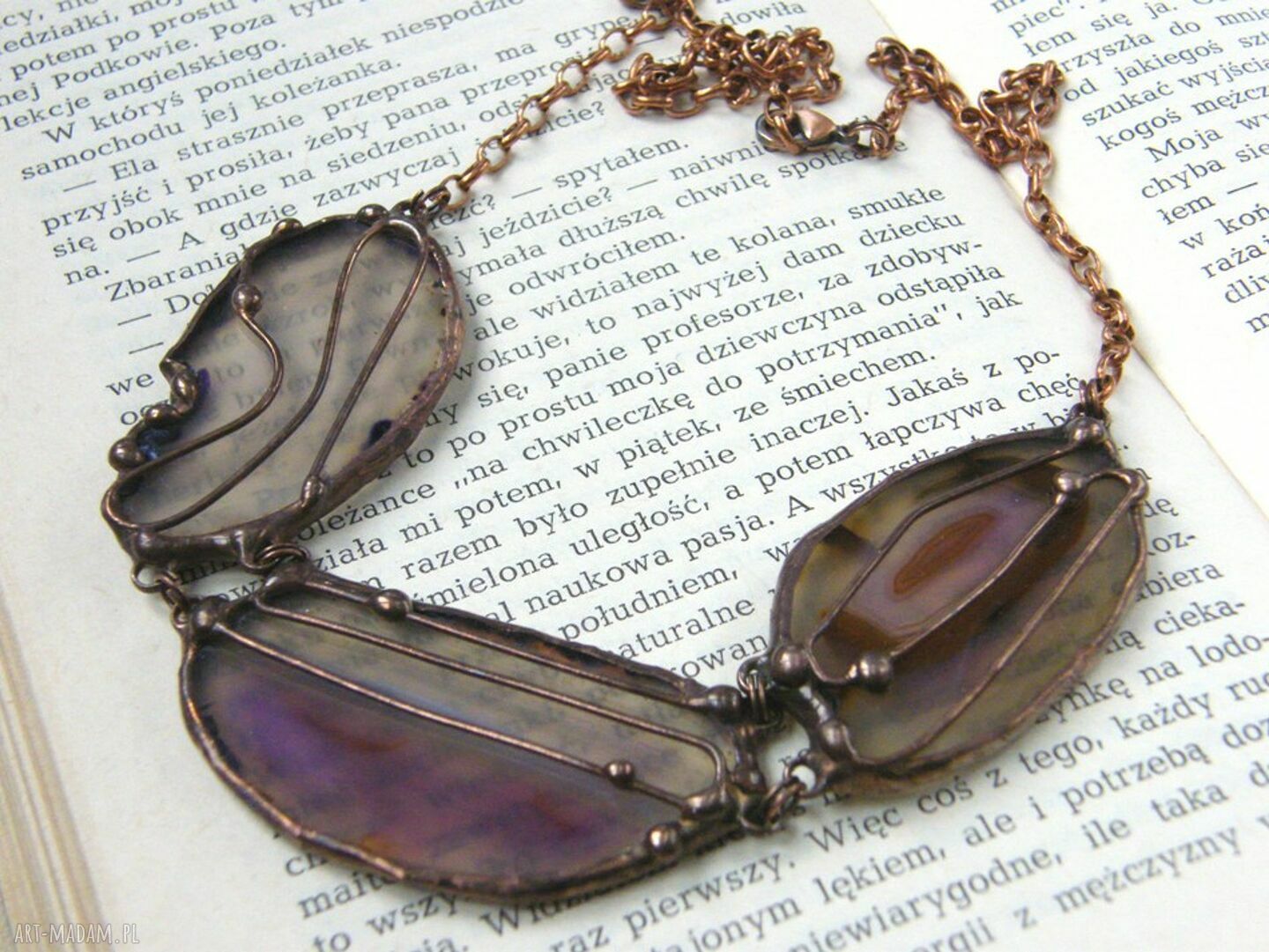 Handmade naszyjnik z 3 agatami - naturalne kamienie w eleganckiej formie