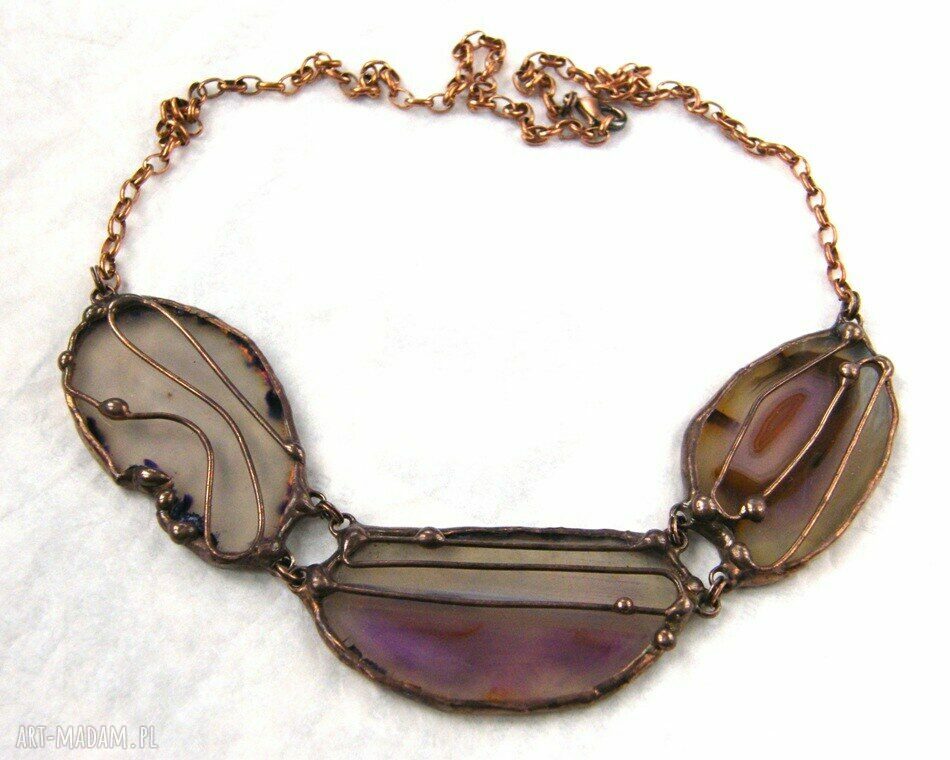 Handmade naszyjnik z 3 agatami naturalne kamienie w eleganckiej formie