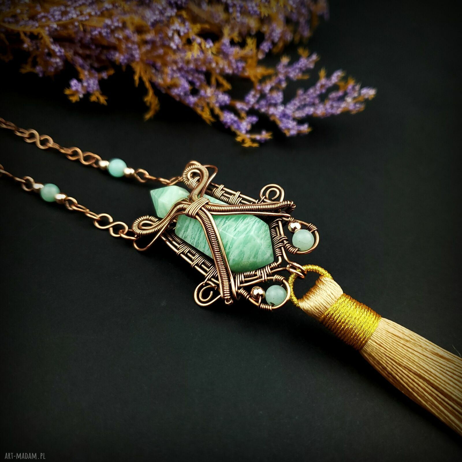 Miedziany naszyjnik z amazonitem - perfumetka wire wrapping