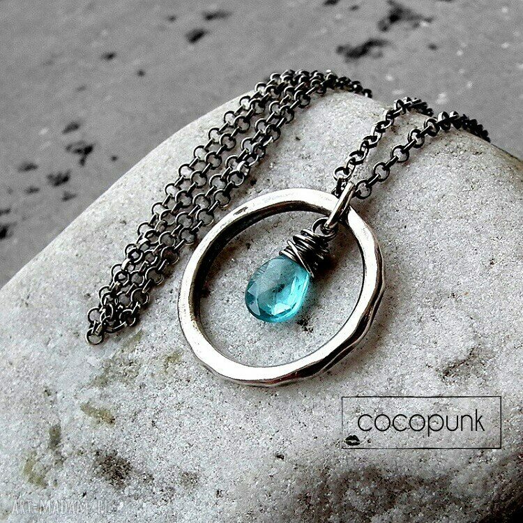 Naszyjnik apatytem noszenia kółko turkusowy srebrny surowe srebro