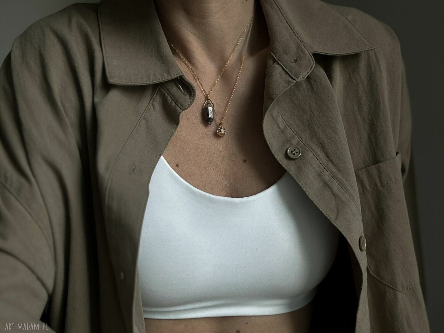 naszyjniki: Naszyjnik z bezbarwnymi kryształami z różowego złota Handmade