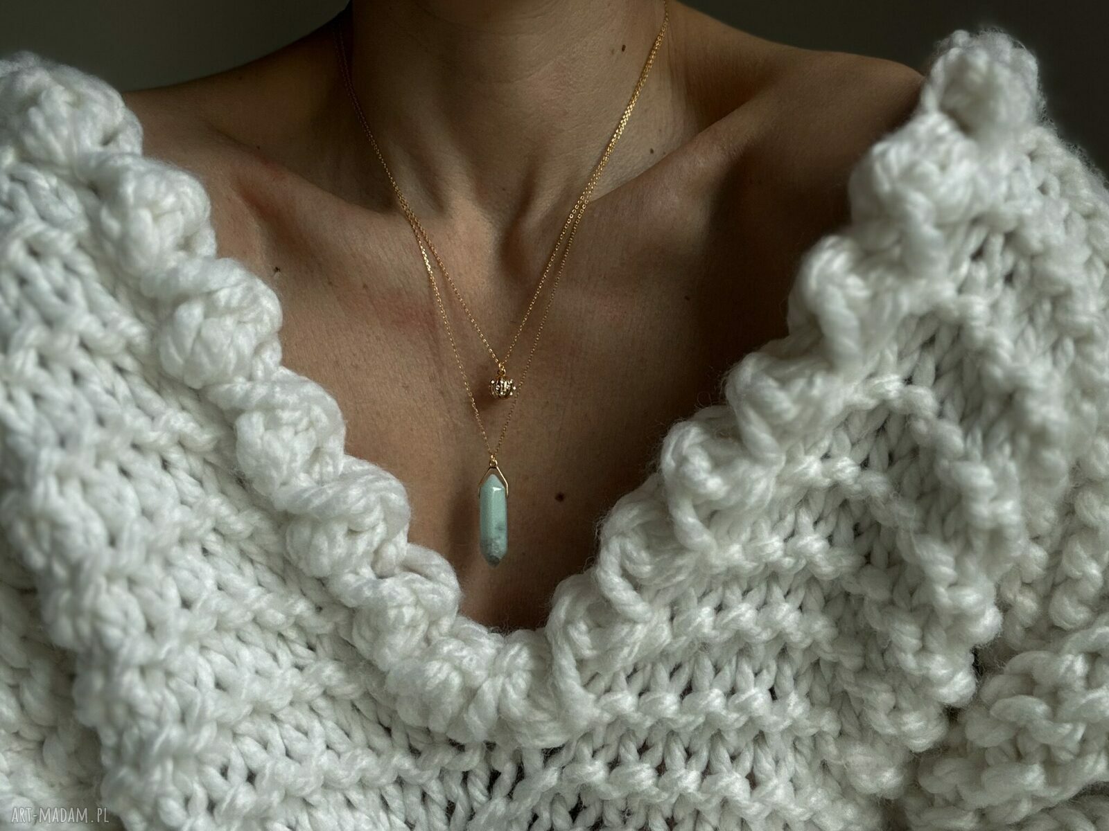 naszyjniki: Naszyjnik z bezbarwnymi kryształami z różowego złota Handmade