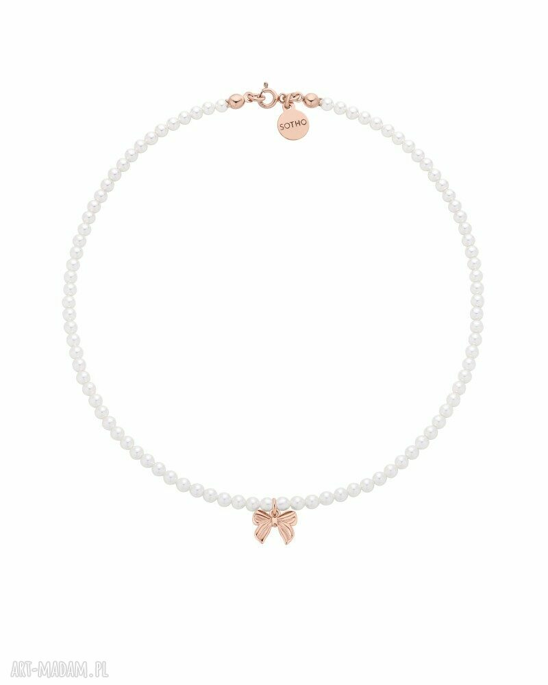 Naszyjnik z białych pereł SWAROVSKI® CRYSTAL z kokardką z różowego złota