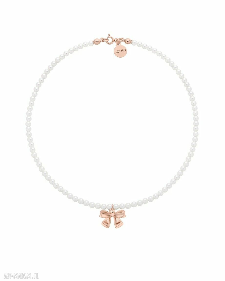 Naszyjnik z białych pereł Swarovski Crystal z kokardką z różowego złota - art-Madam.pl