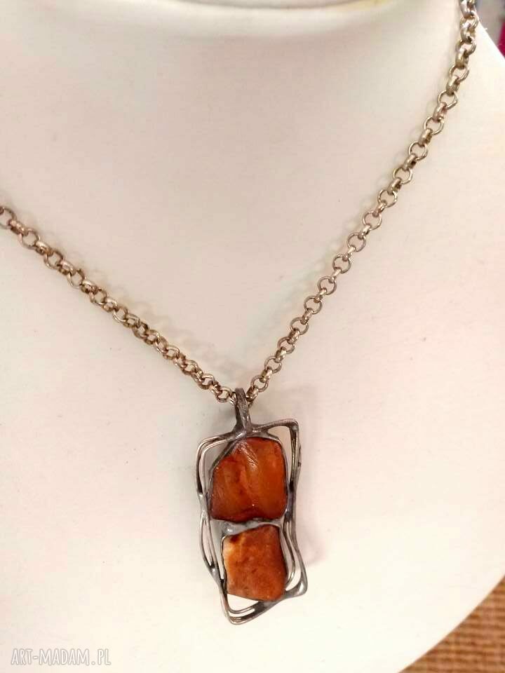 Naszyjnik z bursztynem bałtyckim z patynowanej miedzi - handmade