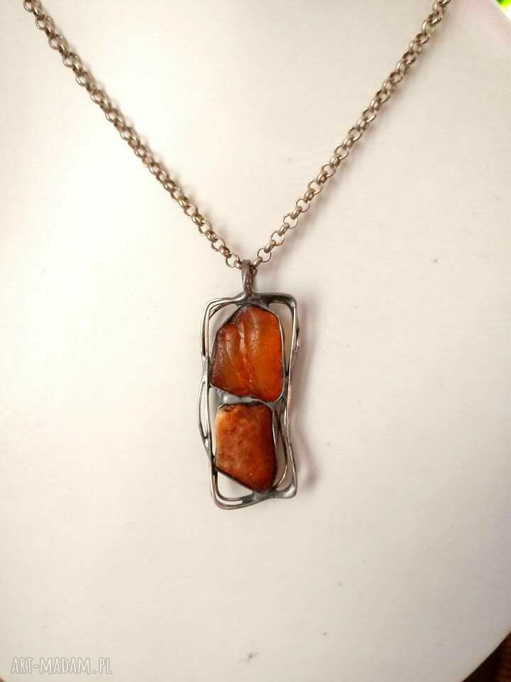 Naszyjnik z bursztynem bałtyckim z patynowanej miedzi - handmade