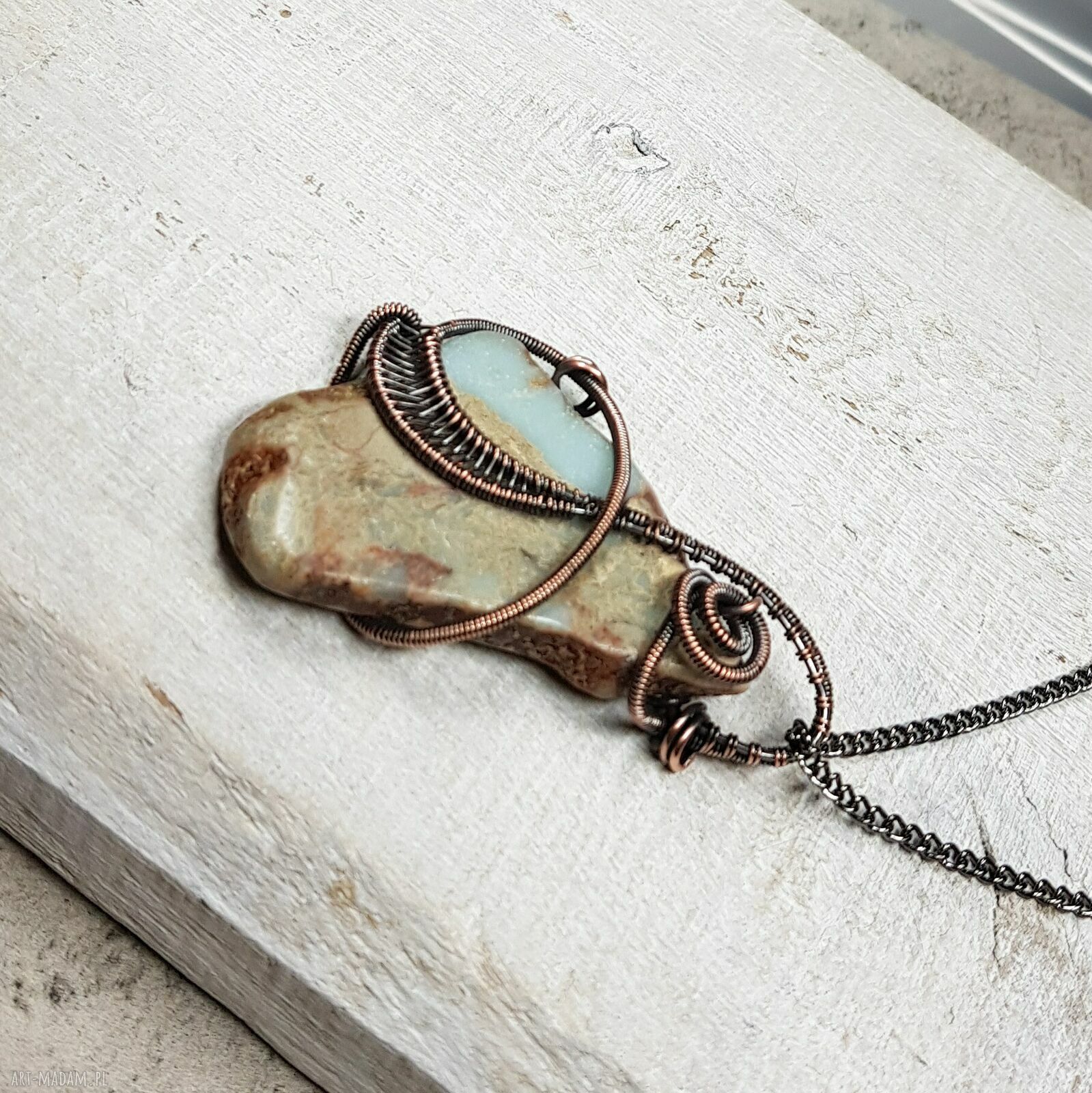 Jaspis cesarski - miedziany naszyjnik wire wrapping m291