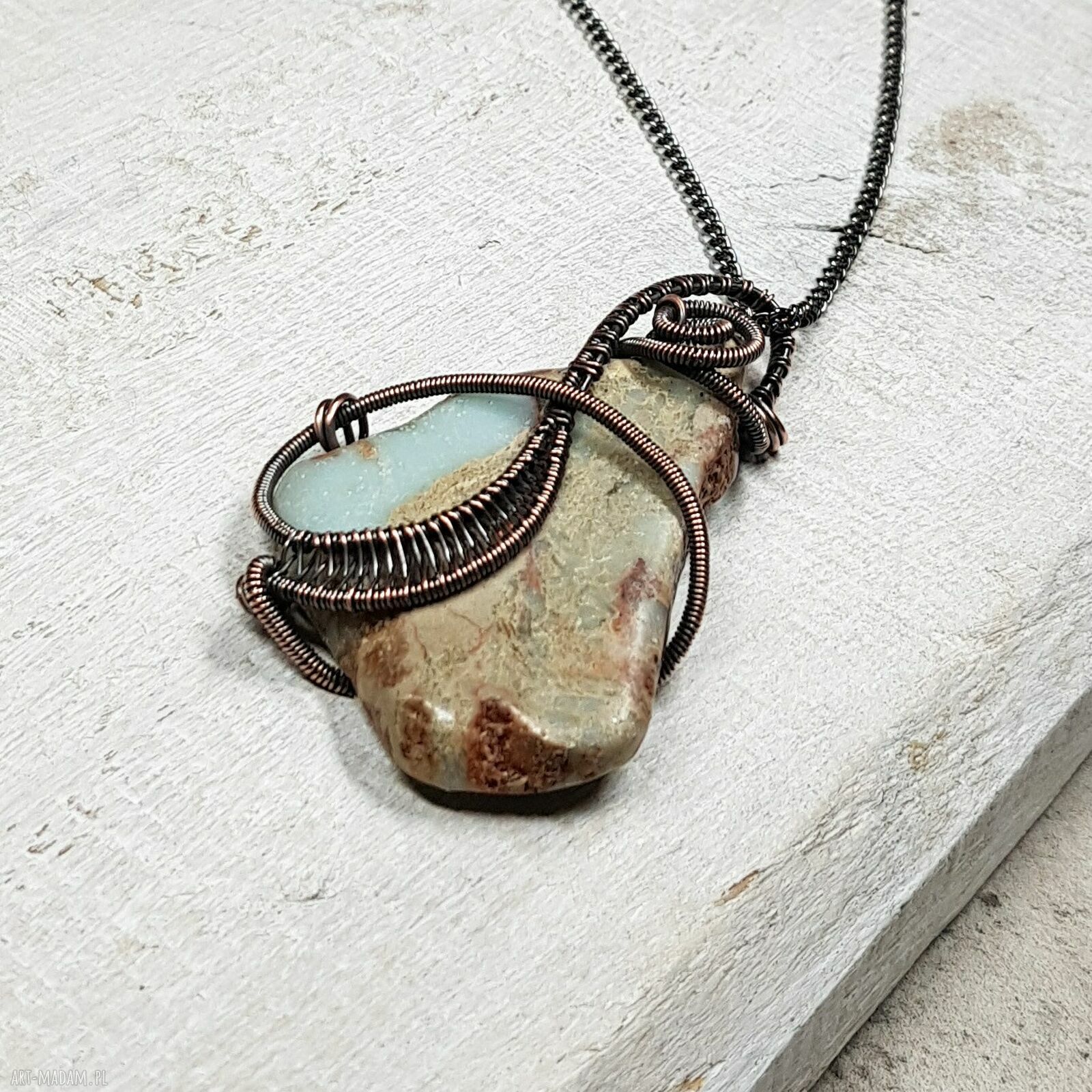 Jaspis cesarski - miedziany naszyjnik wire wrapping m291